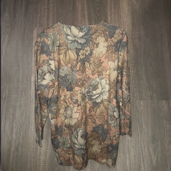 Gabriella T Made in Italy Floral Cardigan Large Cotton Linen Blend - Picture 3 of 4